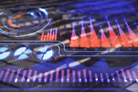 Business theme hologram with abstract background. Multi exposure. Success concept.の写真素材