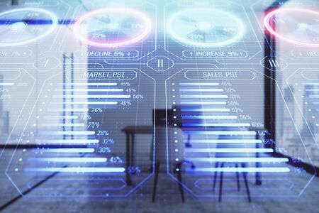 Business theme hologram with minimalistic cabinet background. Double exposure.の写真素材