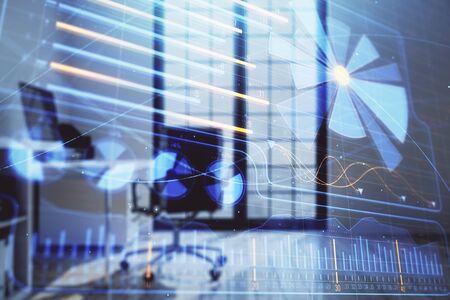 Business theme hologram with minimalistic cabinet background. Double exposure.の写真素材
