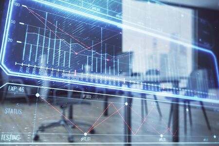 Business theme hologram with minimalistic cabinet background. Double exposure.の写真素材