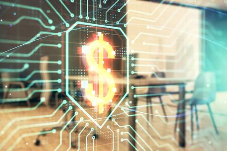Business theme hologram with minimalistic cabinet background. Double exposure.の写真素材