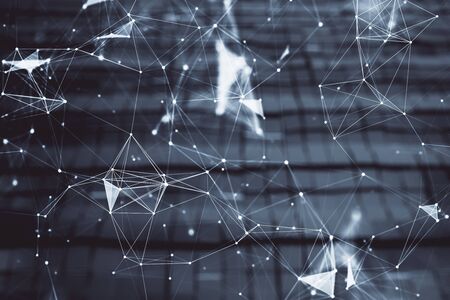 Tech theme hologram and abstract background. Double exposure. Concept technologyの写真素材