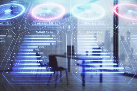 Business theme hologram with minimalistic cabinet background. Double exposure.の写真素材