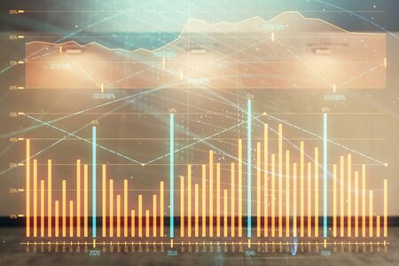 Double exposure of financial graph on empty room interior background. Forex market concept.の写真素材