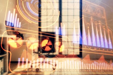 Business theme hologram with minimalistic cabinet background. Double exposure.の写真素材