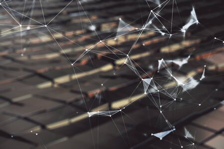 Tech theme hologram and abstract background. Double exposure. Concept technologyの写真素材