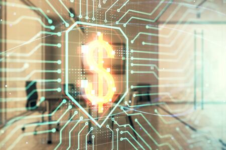 Business theme hologram with minimalistic cabinet background. Double exposure.の写真素材