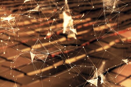Tech theme hologram and abstract background. Double exposure. Concept technologyの写真素材