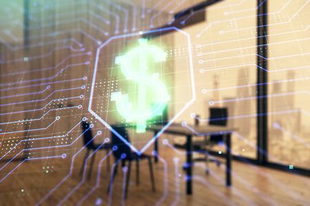 Business theme hologram with minimalistic cabinet background. Double exposure.の写真素材