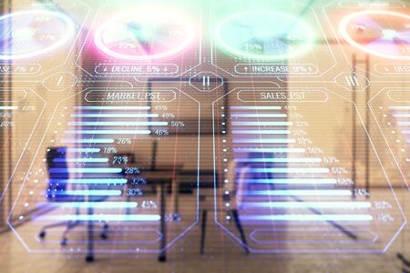 Business theme hologram with minimalistic cabinet background. Double exposure.の写真素材