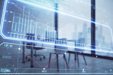 Business theme hologram with minimalistic cabinet background. Double exposure.の写真素材