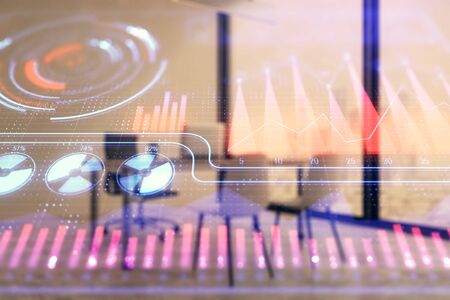 Business theme hologram with minimalistic cabinet background. Double exposure.の写真素材