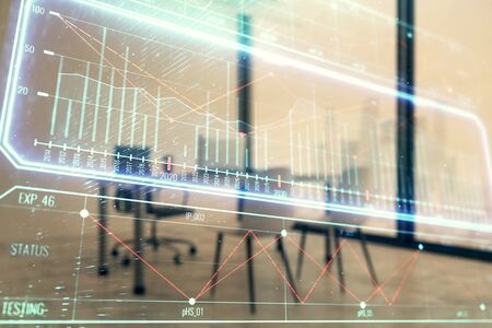 Business theme hologram with minimalistic cabinet background. Double exposure.の写真素材
