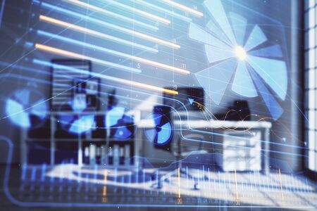 Business theme hologram with minimalistic cabinet background. Double exposure.の写真素材