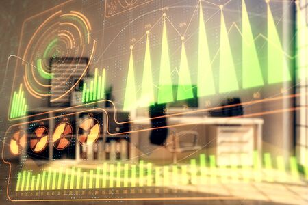 Business theme hologram with minimalistic cabinet background. Double exposure.の写真素材