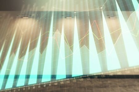 Double exposure of financial graph on empty room interior background. Forex market concept.