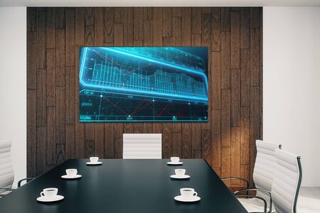 Conference room interior with business theme screen on the wall. brainstorm concept. 3d rendering.の写真素材