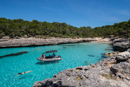 Calo des Borgit, Santanyi, Parc Natural de MondragÃ³, Mallorca, Balearic Islands, Spainのeditorial素材