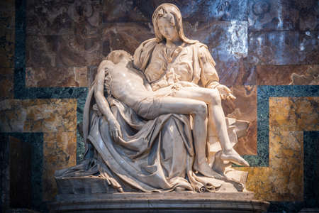 PietÃ  del Vaticano, marble sculpture group made by Michelangelo, papal basilica of Saint Peter, State of the Vatican City, Rome, Lazio, Italyのeditorial素材
