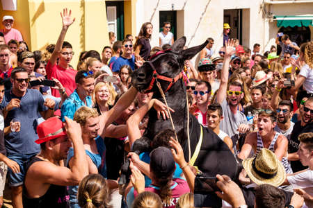 parody of Jaleo, Jaleo d'Ases, Sant Bartomeu festivals, Ferreries, Menorca, balearic islands, Spainのeditorial素材