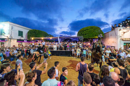 Jaleo, traditional dance with horses, originating from the 14th century, fiestas of Sant LluÃ­s, Menorca, balearic islands, Spainのeditorial素材