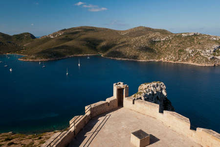 Spain (Archipielago de Cabrera) National Park. Balearic Islands. Castle of the Port of Cabrera, fourteenth century, Es Port.のeditorial素材