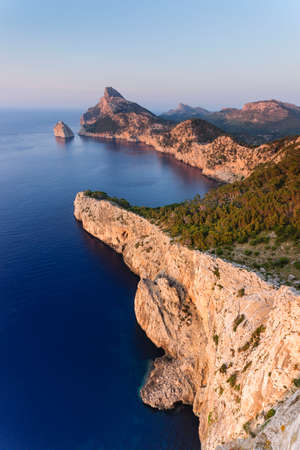 Punta de La Nau and Es Colomer islet, Formentor peninsula, PollenÃ§a, Sierra de Tramuntana Natural Park, Mallorca, Balearic Islands, Spain.のeditorial素材