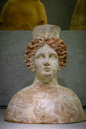 Tanit, female bust imported from Sicily, 400-300 BC, Archaeological Museum of Ibiza and Formentera, World Heritage Site "Ibiza, biodiversity and culture", Ibiza, Balearic islands, Spainのeditorial素材