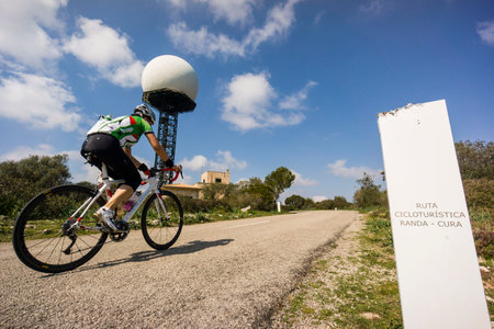 cyclists on top of Randa mountain, Algaida, Mallorca, balearic islands, spain, europeのeditorial素材