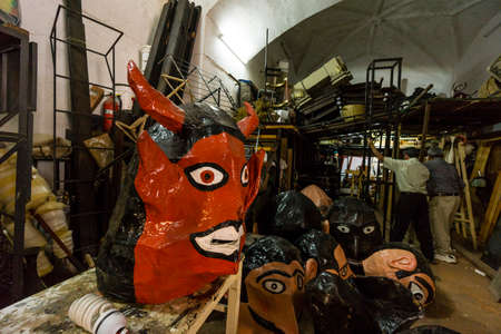 Masks and giants workshop, Iglesia del Convent de la Merced, Guatemalan Ultrabaroque, 16th century, Antigua Guatemala, SacatepÃ©quez department, Guatemala, Central Americaのeditorial素材