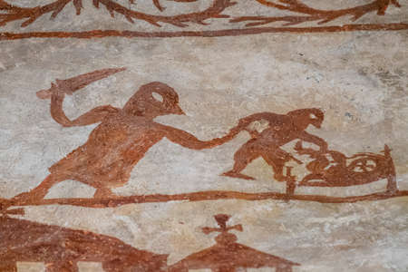 Wall paintings, rape, Church of Our Lady of the Assumption, Alaitza, Ãlava, Spain, Europeのeditorial素材