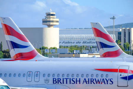 fleet of parked aircraft, Palma airport, Mallorca, Balearic Islands, Spain