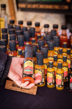 Mallorcan spicy sauce, weekly market, Sineu, Mallorca, Balearic Islands, Spainのeditorial素材