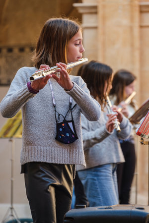 Christmas audition by the Llucmajor music school, San Buenaventura Cloister, Llucmajor, Mallorca, Balearic Islands, Spainのeditorial素材