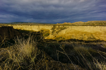 Barranco Grande de Castilltierra, Bardenas reales, Biosphere Reserve, Comunidad Foral de Navarra, Spainのeditorial素材