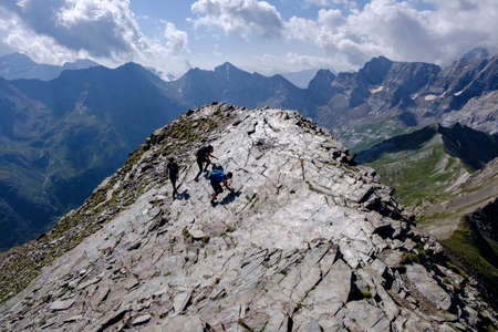 ascending to Pimene peak, Pyrenees National Park, Hautes-Pyrenees, Franceのeditorial素材