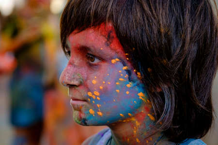 Holi children's party, Llucmajor, Mallorca, balearic islands, Spainのeditorial素材