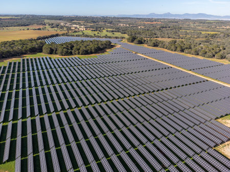 Sa Caseta Parc Fotovoltaic, solar energy plates, Llucmajor, Mallorca, Balearic Islands, Spainのeditorial素材