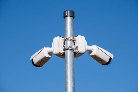 Buniferri photovoltaic park, video surveillance camera, Llucmajor, Mallorca, Balearic Islands, Spainのeditorial素材