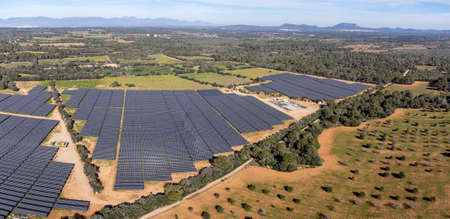 Sa Caseta Parc Fotovoltaic, solar energy plates, Llucmajor, Mallorca, Balearic Islands, Spainのeditorial素材
