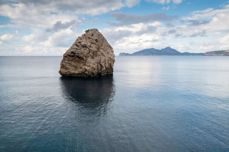 island in front of Mola cape, Andratx, region of the Sierra de Tramuntana, Mallorca, Spainの写真素材