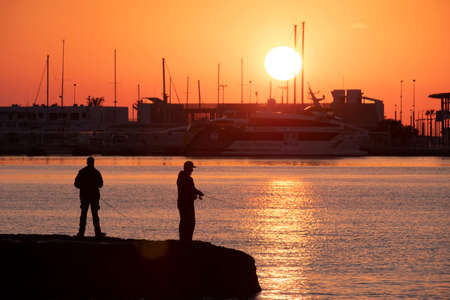 anglers, La Savina port, Formentera, Pitiusas Islands, Balearic Community, Spainの写真素材