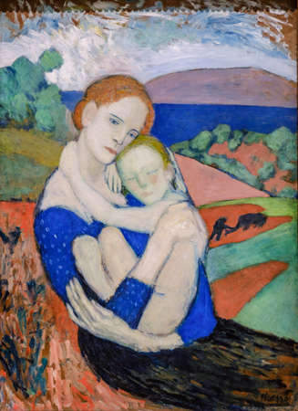 Pablo Picasso, motherhood, Oil on fiberboard, 1901, (La MaternitÃ©), National Gallery, London, England, Great Britainのeditorial素材