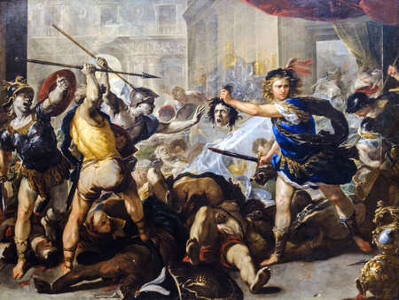 Luca Giordano, Perseus turning Phineas and his followers to stone, around 1660, oil on canvas,...