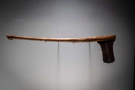 axe, model of a foundation deposit tool, 18th dynasty reigning Hapshepsut, Deir el-Bahari, Thebes, Egypt, collection of the British Museumのeditorial素材