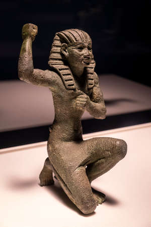 Pharaoh, statuette in attitude of jubilance, bronze, late period, 664-332 BC, Egypt, collection of...
