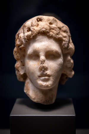 head of Alexander the Great, marble, Macedonian dynasty, reign of Alexander the Great, granite, 332-323 BC, Temple of Aphrodite, Cyrene, Libya, Egypt, collection of the British Museumのeditorial素材
