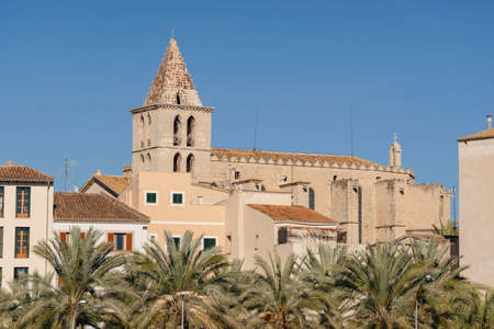 Santa Creu parish church, founded by Berenguer de Palou, bishop of Barcelona, in the 13th century. Riba wharf, Palma. Majorca. Balearic Islands. Spain.の写真素材