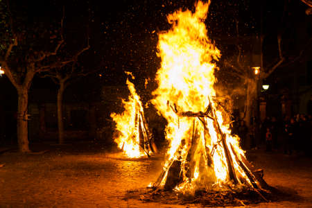 Foguerons, festivals of Sant Antoni,Sa Pobla, Mallorca, Balearic islands, Spainの写真素材