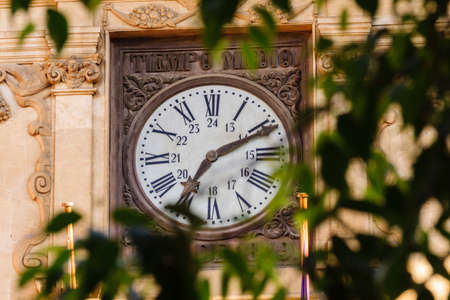 Figuera clock on the facade of the town hall -made by Collin in 1863-, Plaza de Cort, Palma,...